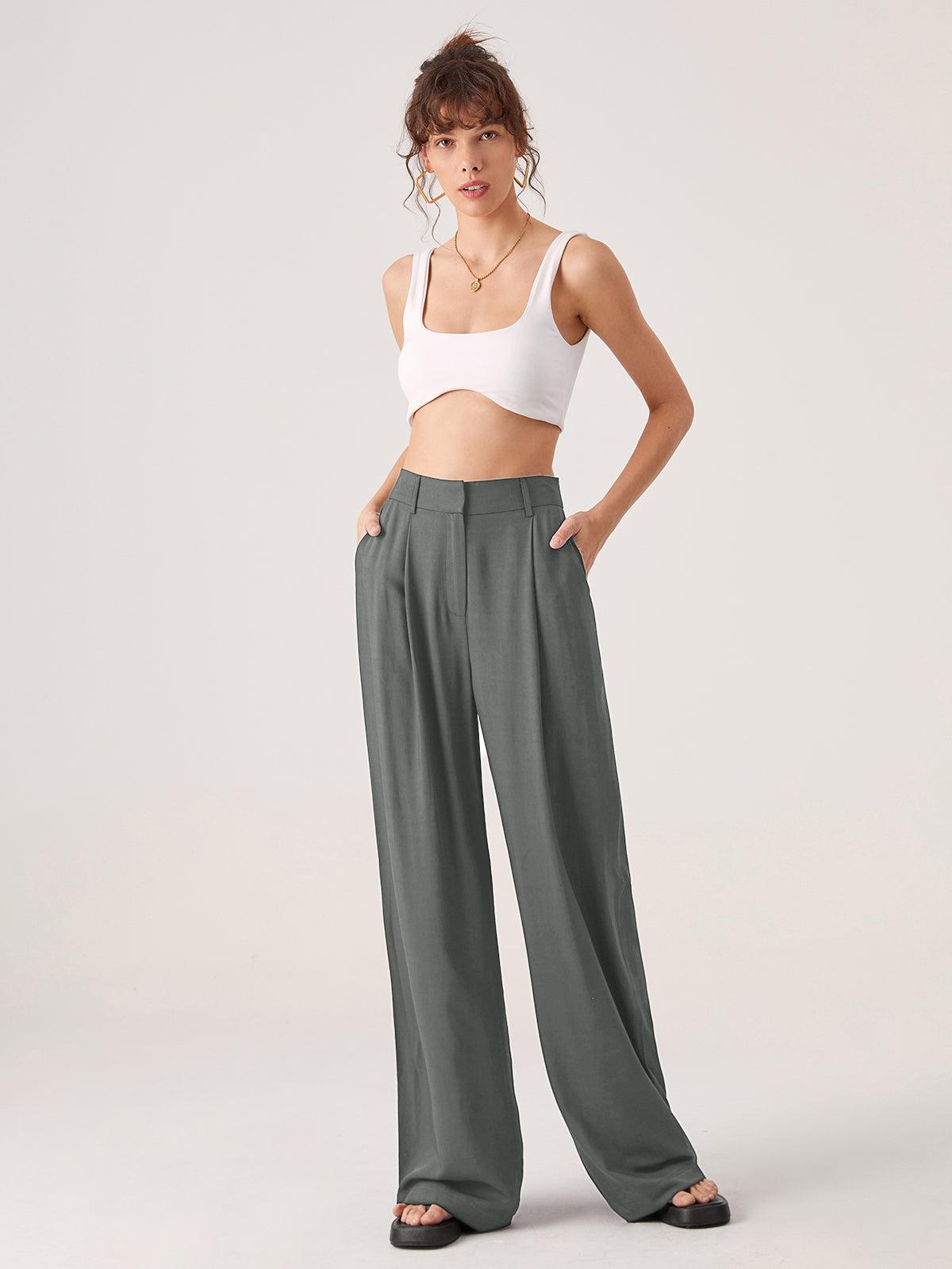 High Waisted Wide Leg Trousers in Soft Fabric for Casual or Office Wear - Versatile Women's Fashion Pants