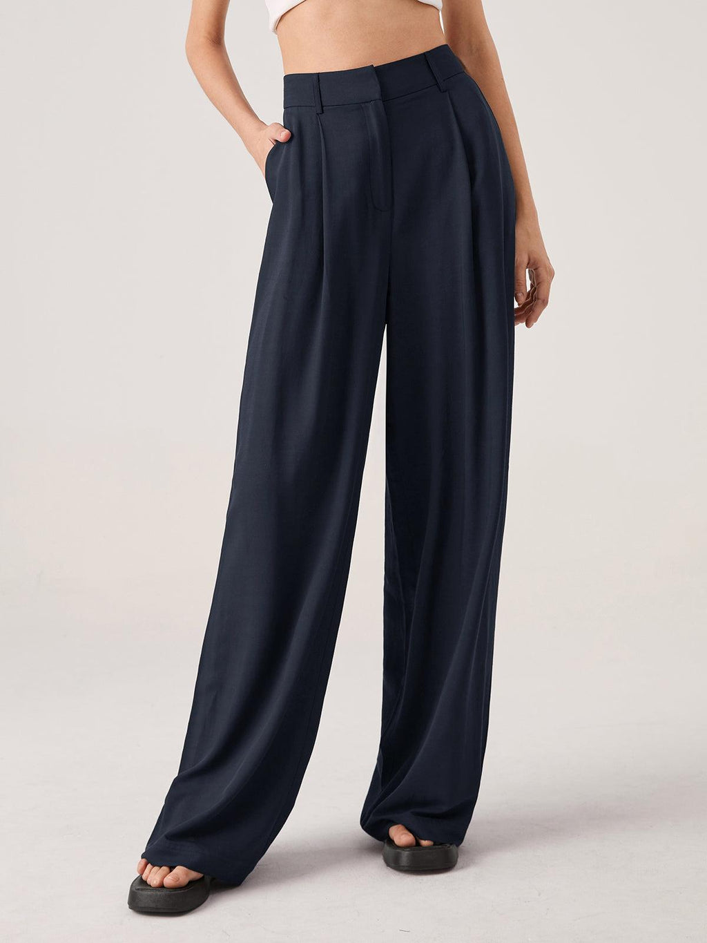 High Waisted Wide Leg Trousers in Soft Fabric for Casual or Office Wear - Versatile Women's Fashion Pants