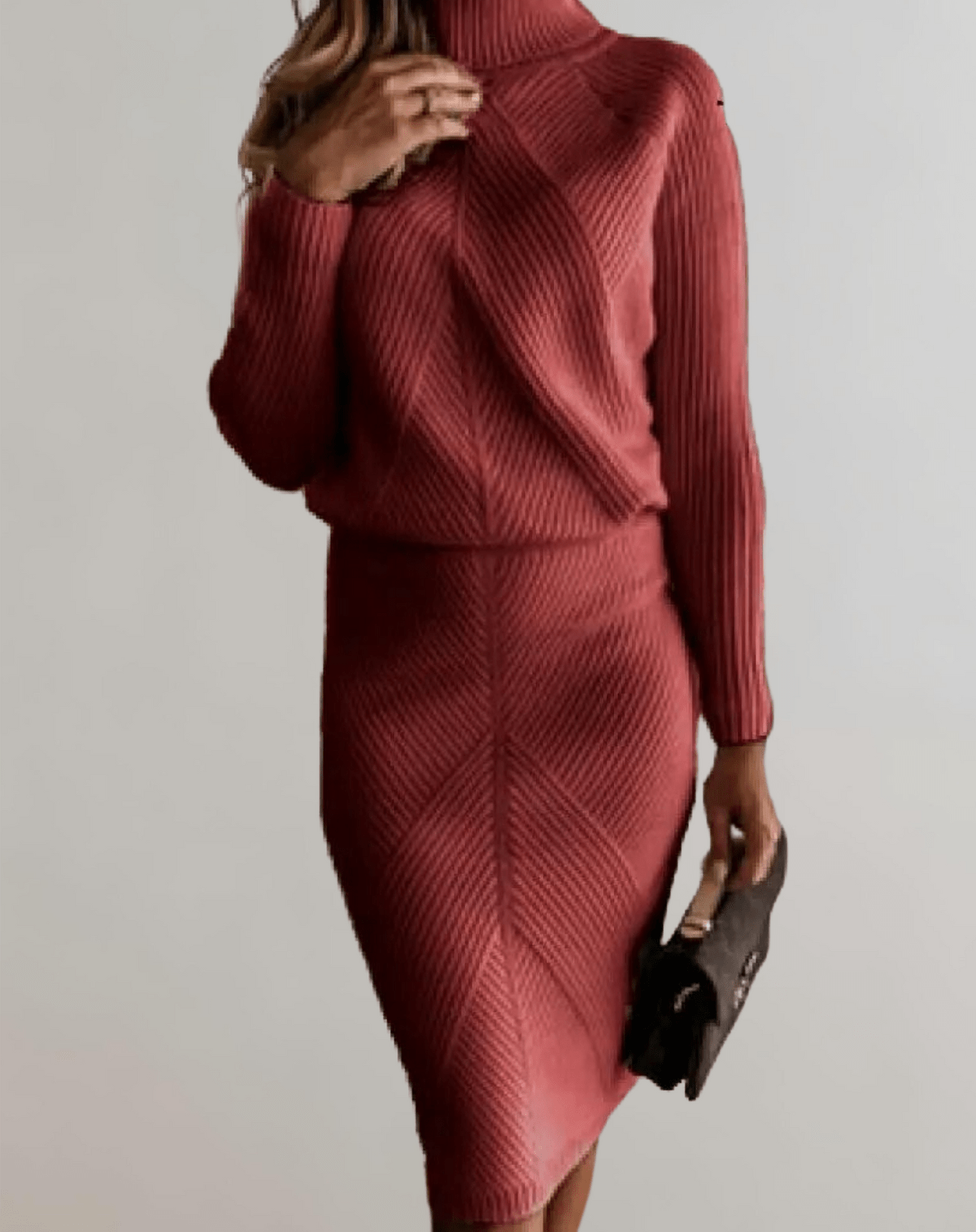 Knit Turtleneck Sweater and Slim Skirt Set - Two-Piece Outfit for Casual or Office Wear