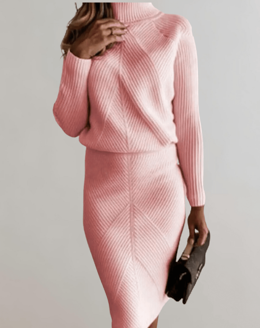 Knit Turtleneck Sweater and Slim Skirt Set - Two-Piece Outfit for Casual or Office Wear