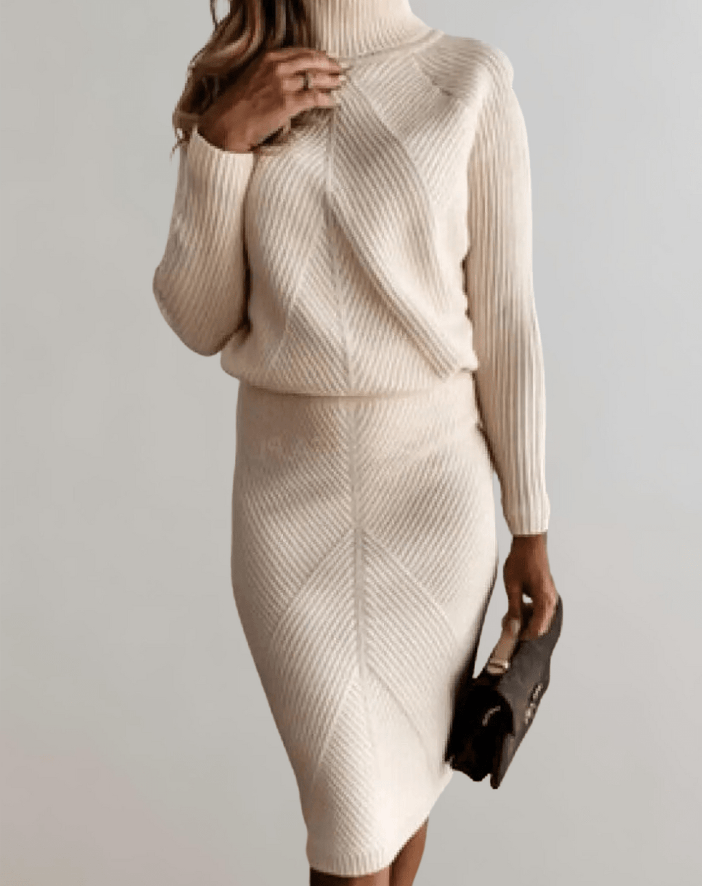 Knit Turtleneck Sweater and Slim Skirt Set - Two-Piece Outfit for Casual or Office Wear
