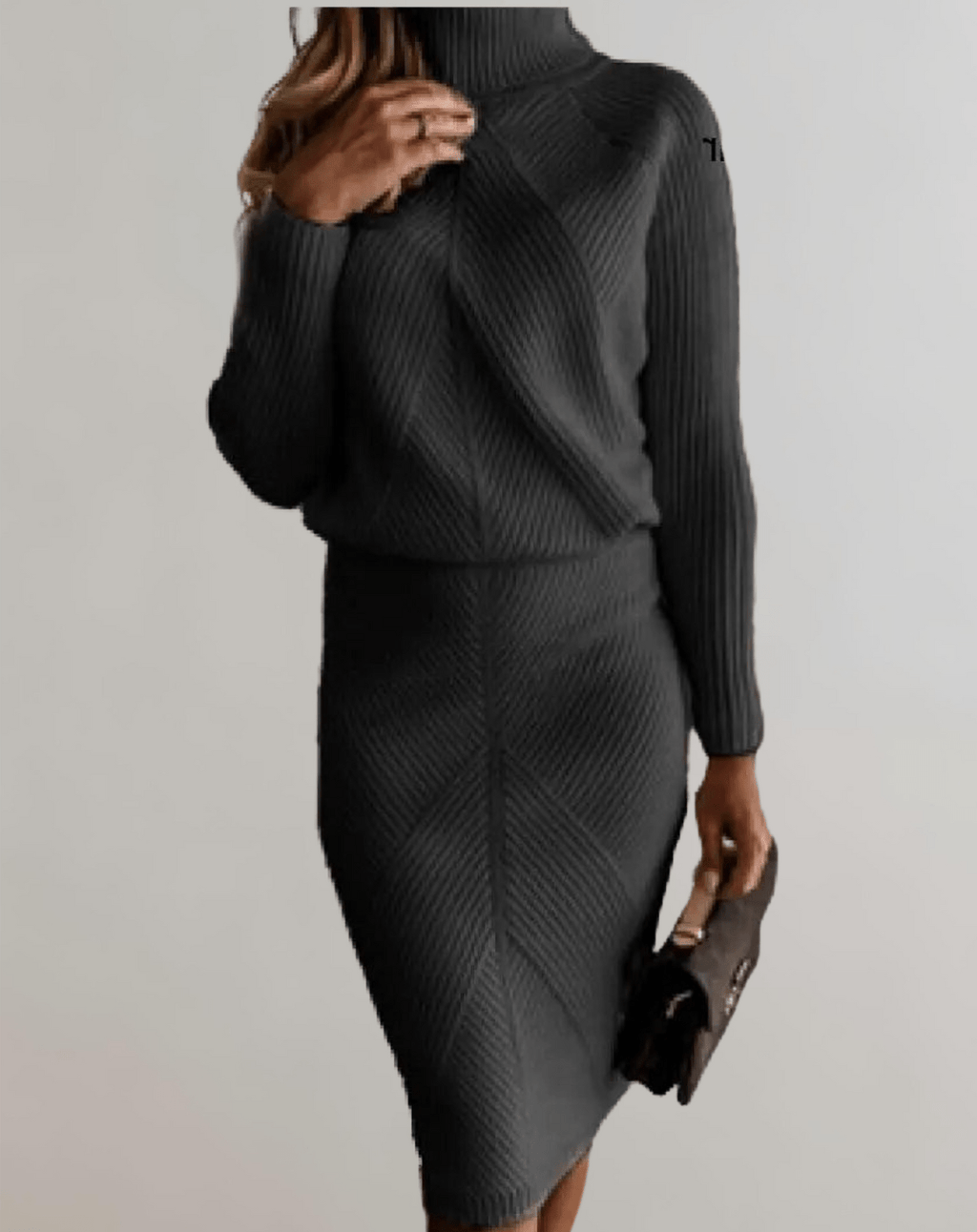 Knit Turtleneck Sweater and Slim Skirt Set - Two-Piece Outfit for Casual or Office Wear