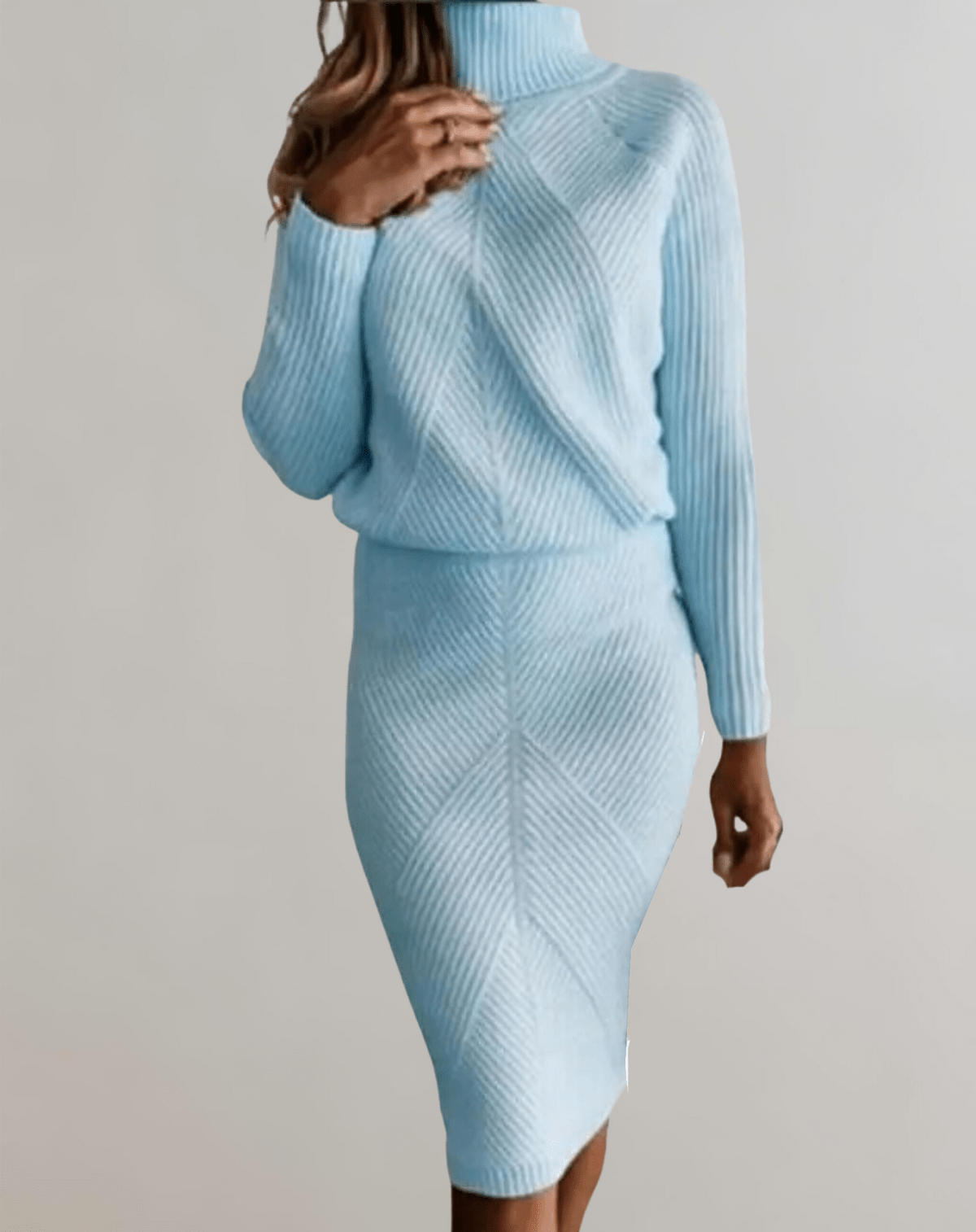 Knit Turtleneck Sweater and Slim Skirt Set - Two-Piece Outfit for Casual or Office Wear