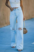 Light Wash Ripped Denim Jeans for Women - Casual Style, Comfortable Fit, Everyday Wear, Available in Multiple Sizes