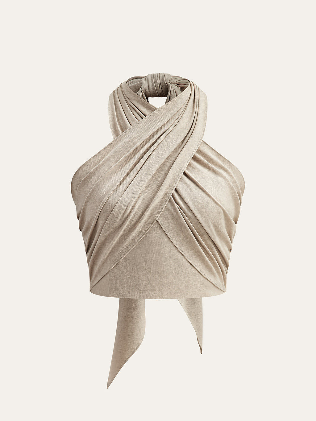 Linen Blend Crisscross Halter Crop Top for Women - Casual Summer Fashion