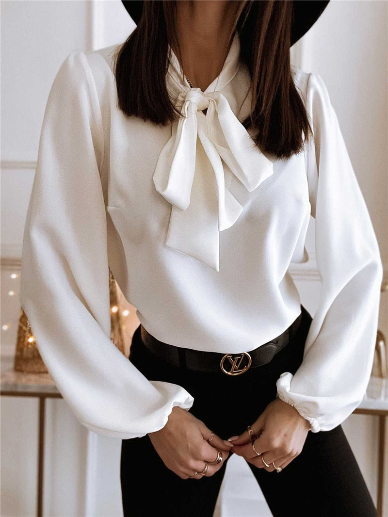 Long Sleeve Bow Detail Blouse - Elegant Women's Top for Office or Casual Wear