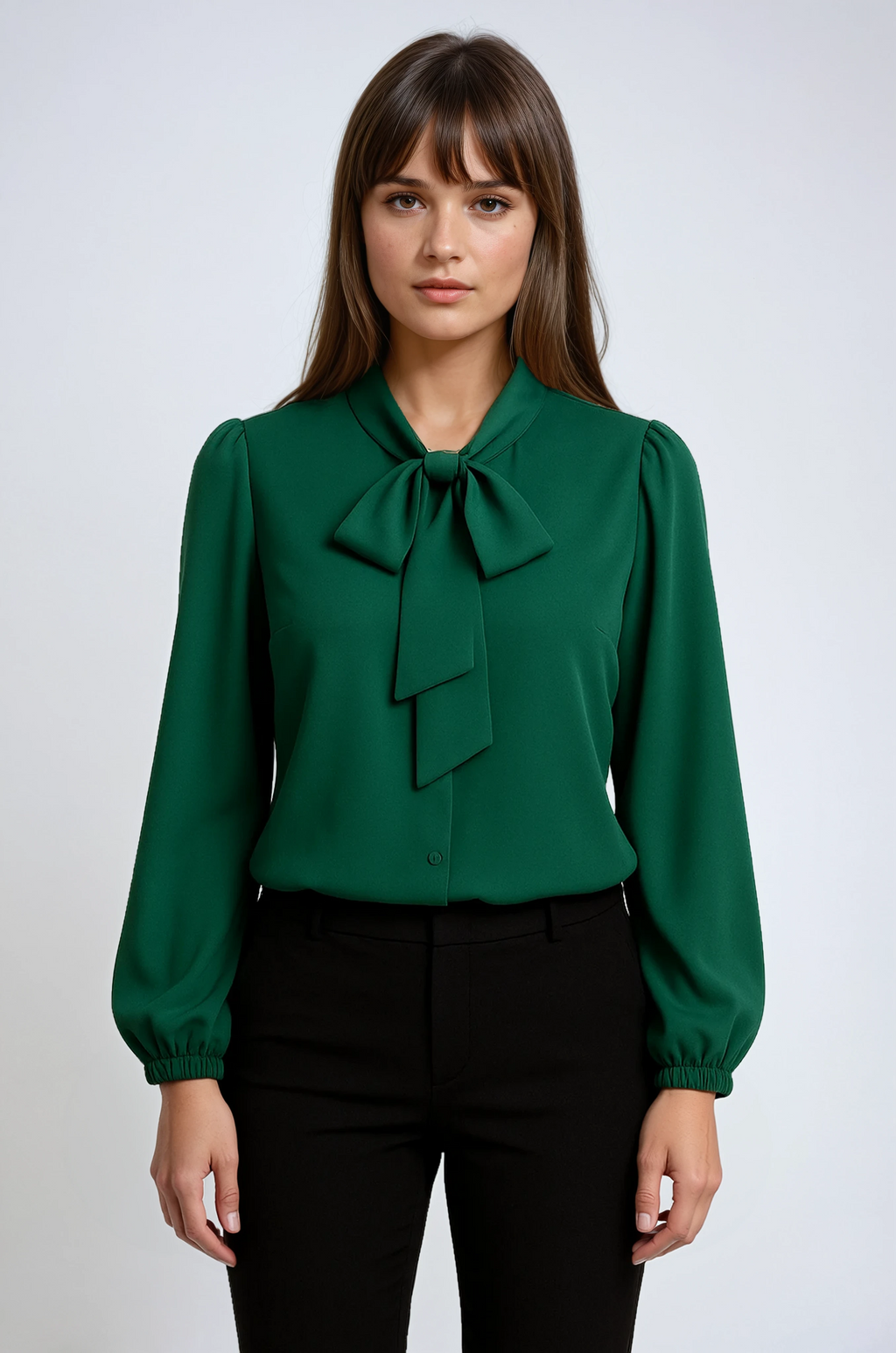 Long Sleeve Bow Detail Blouse - Elegant Women's Top for Office or Casual Wear