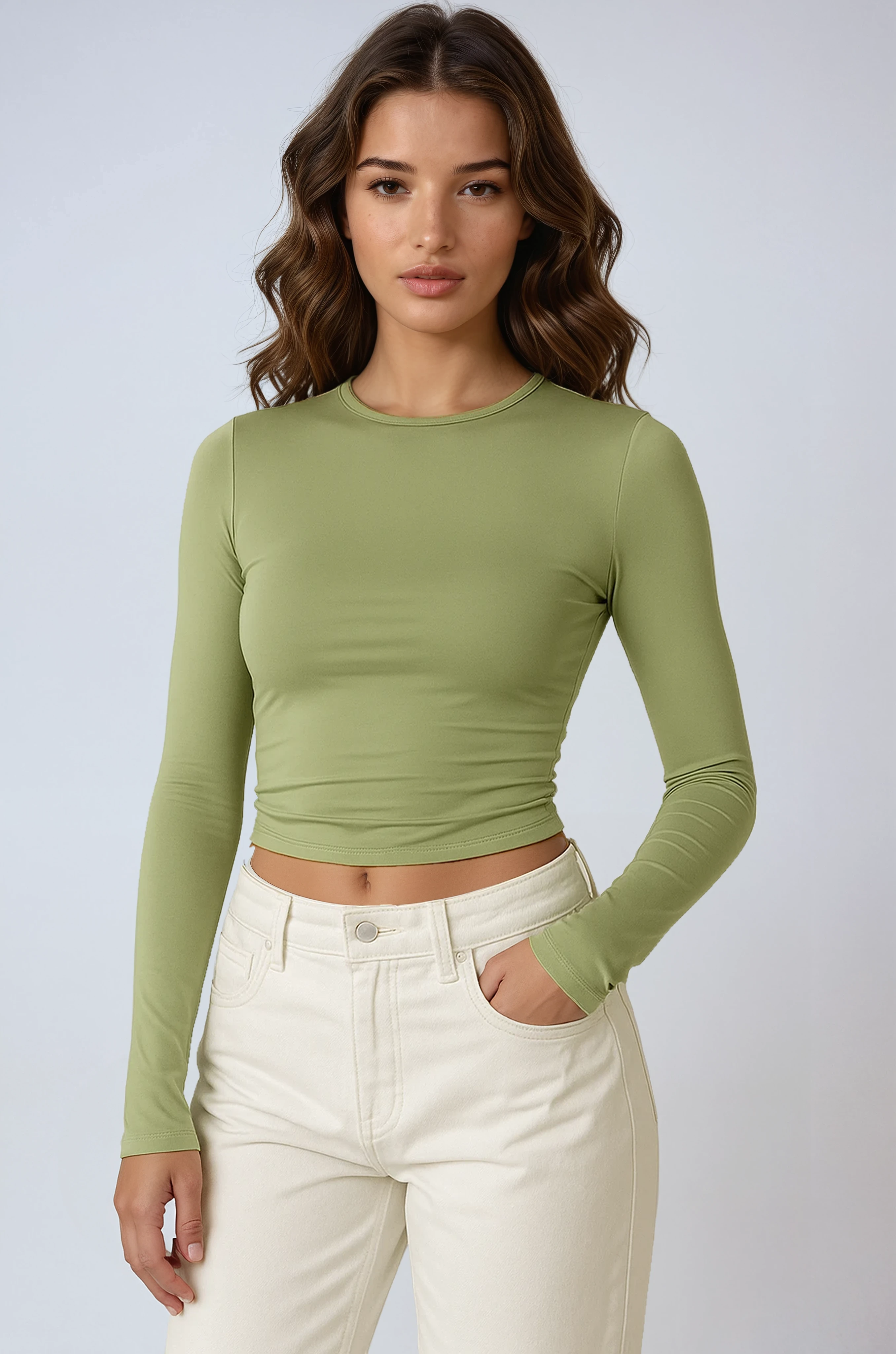 Long Sleeve Stretch Top for Women - Soft Fabric, Casual Fit, Versatile Everyday Wear, Available in Multiple Colors