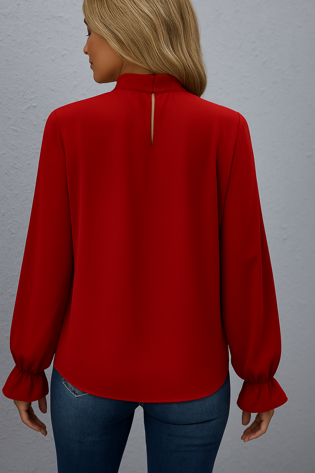 Long Sleeve Tie Neck Blouse - Lightweight Fabric - Casual or Office Wear - Available in Multiple Colors