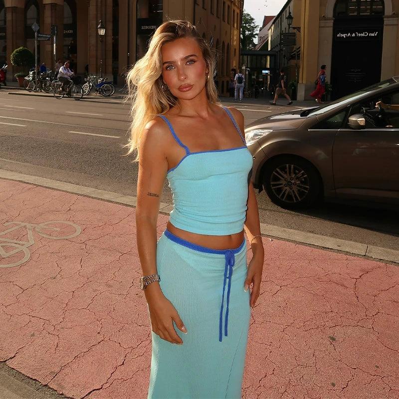 Maxi Two Piece Set - Casual Crop Top and Skirt for Women - Comfortable Cotton Blend - Perfect for Everyday Wear