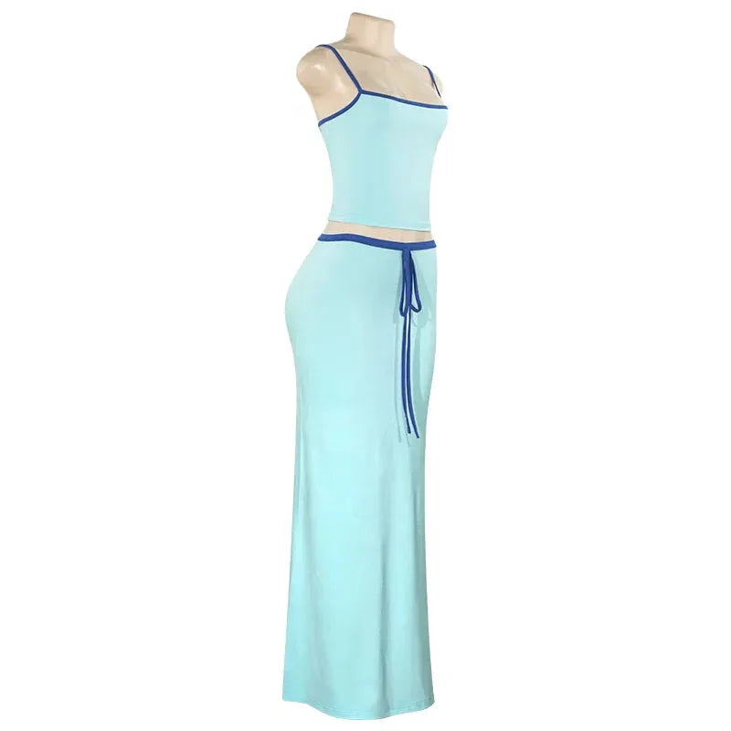 Maxi Two Piece Set - Casual Crop Top and Skirt for Women - Comfortable Cotton Blend - Perfect for Everyday Wear