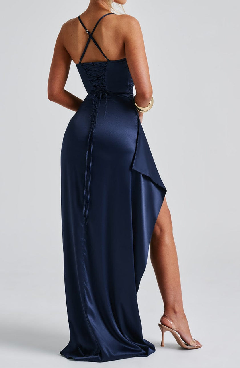 Navy Blue Maxi Dress for Women - Formal Evening Wear - Elegant Design - Perfect for Special Occasions