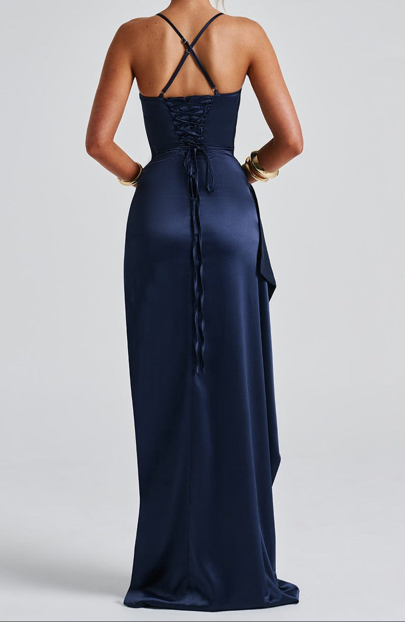 Navy Blue Maxi Dress for Women - Formal Evening Wear - Elegant Design - Perfect for Special Occasions