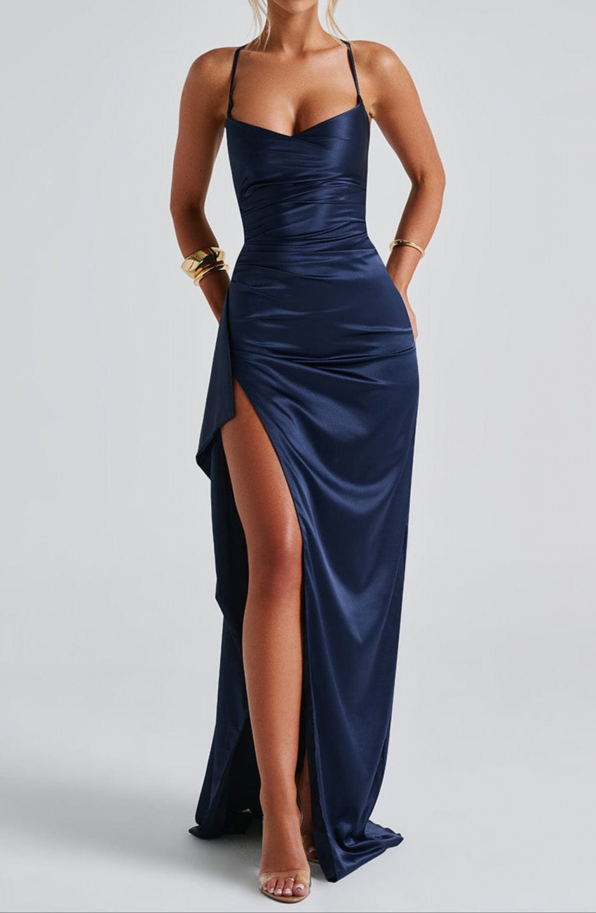 Navy Blue Maxi Dress for Women - Formal Evening Wear - Elegant Design - Perfect for Special Occasions