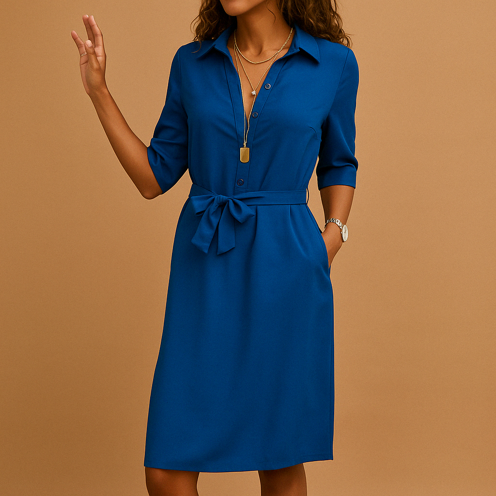 Relaxed Fit Midi Dress for Women - Comfortable Workwear in Soft Fabric - Versatile Office and Casual Style