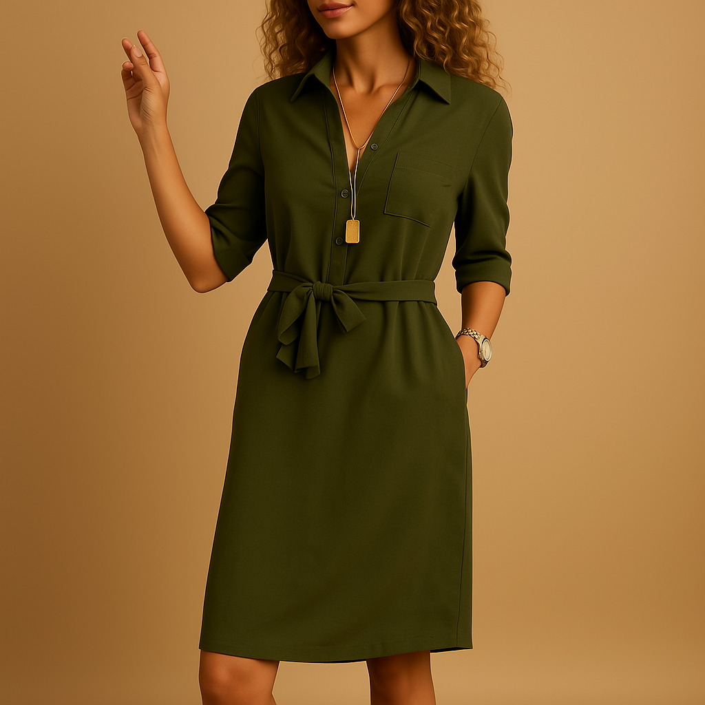 Relaxed Fit Midi Dress for Women - Comfortable Workwear in Soft Fabric - Versatile Office and Casual Style