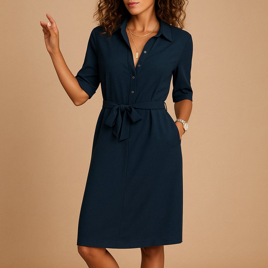 Relaxed Fit Midi Dress for Women - Comfortable Workwear in Soft Fabric - Versatile Office and Casual Style