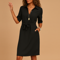 Relaxed Fit Midi Dress for Women - Comfortable Workwear in Soft Fabric - Versatile Office and Casual Style
