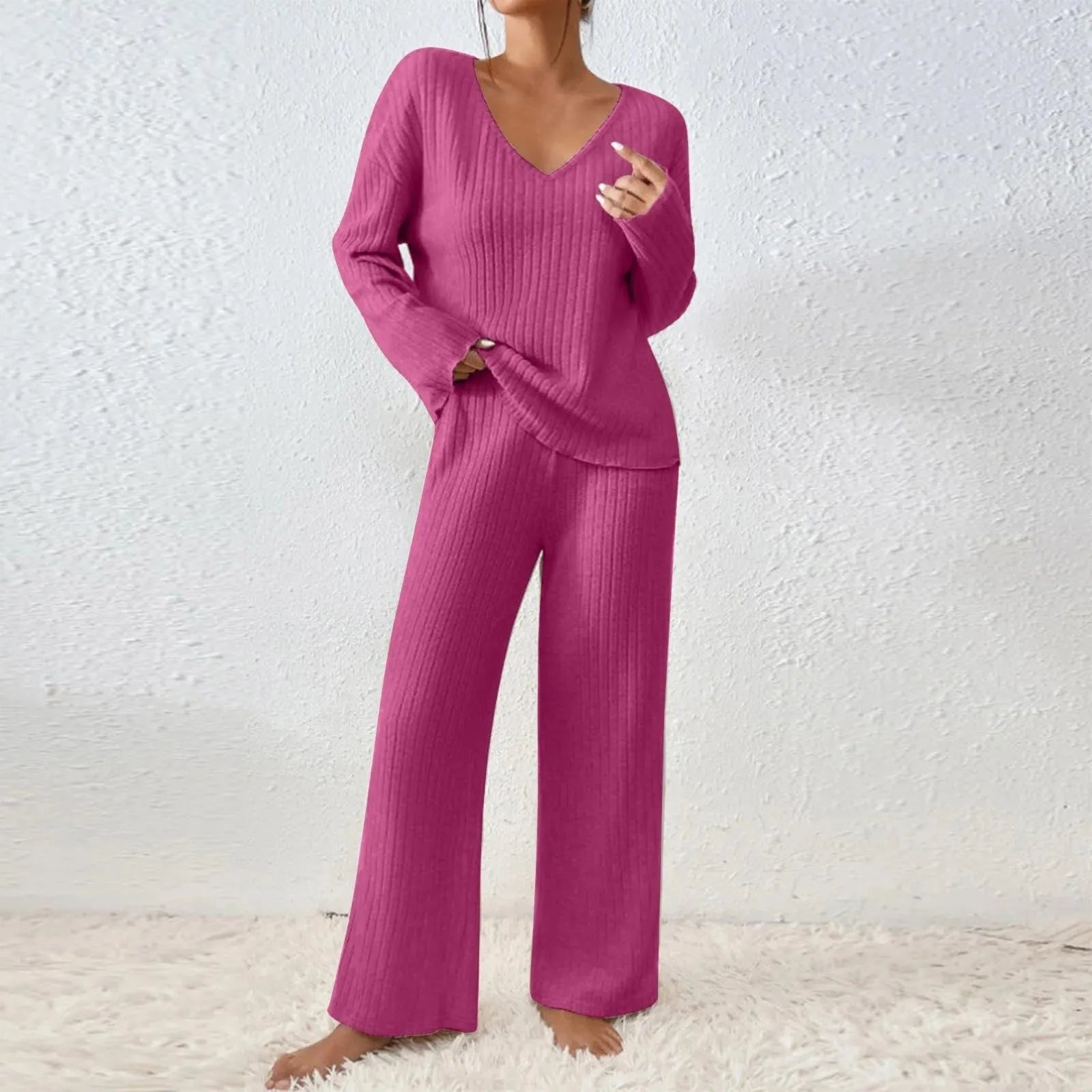 Ribbed Knit Lounge Set for Women | Cozy Casual Wear | Comfortable Home Outfit | Perfect for Relaxation and Lounging
