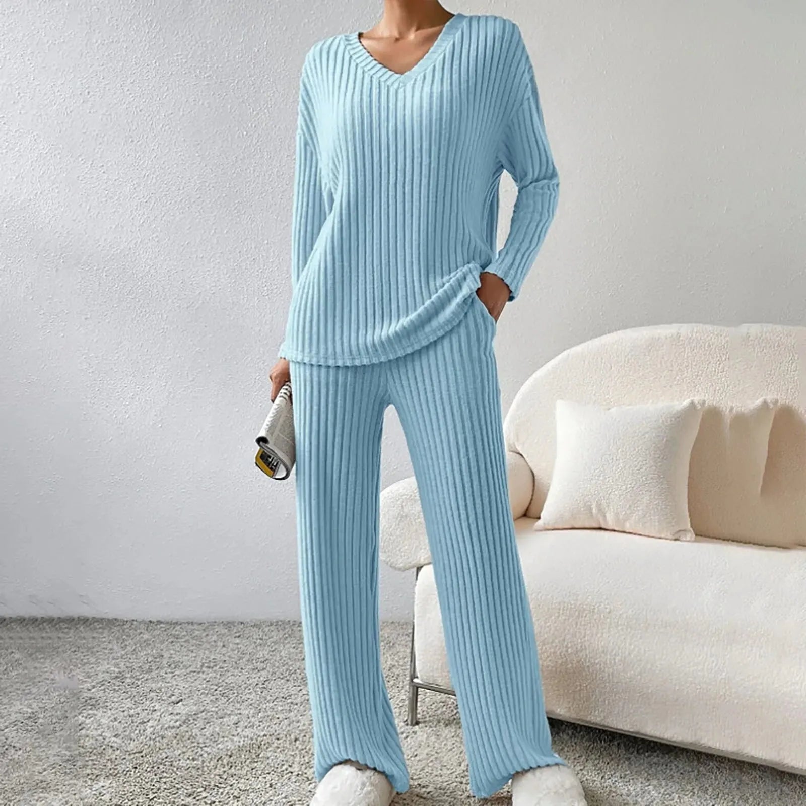 Ribbed Knit Lounge Set for Women | Cozy Casual Wear | Comfortable Home Outfit | Perfect for Relaxation and Lounging