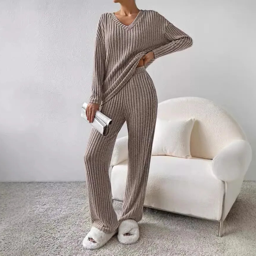 Ribbed Knit Lounge Set for Women | Cozy Casual Wear | Comfortable Home Outfit | Perfect for Relaxation and Lounging