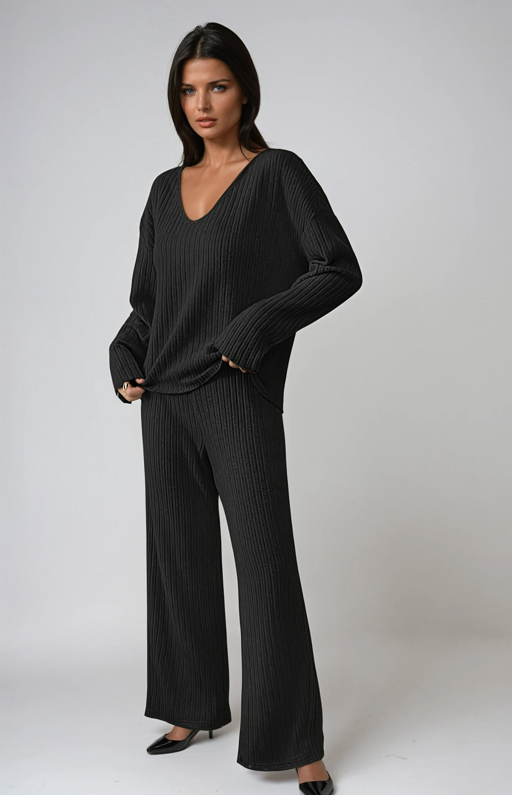 Ribbed Knit Lounge Set for Women | Cozy Casual Wear | Comfortable Home Outfit | Perfect for Relaxation and Lounging