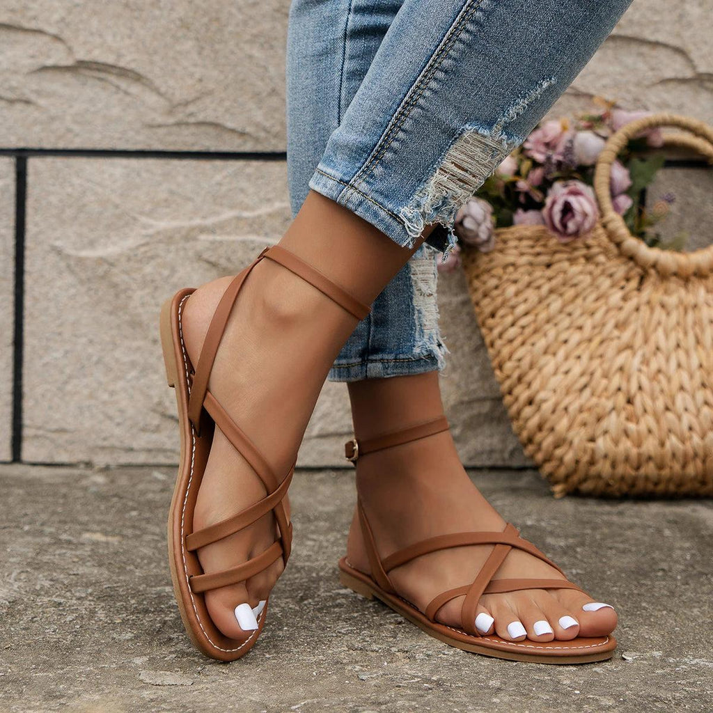 Roman Style Women's Casual Sandals with Zipper Back Closure for Everyday Wear