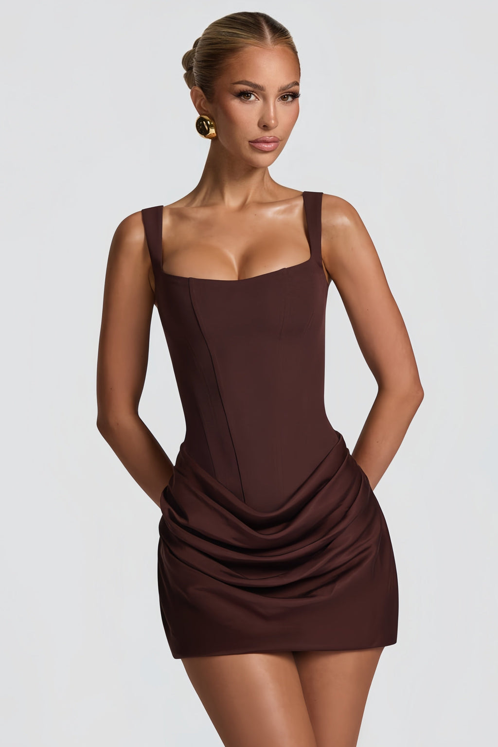 Ruched Bodycon Mini Dress in Stretch Fabric - Elegant Party Dress for Women