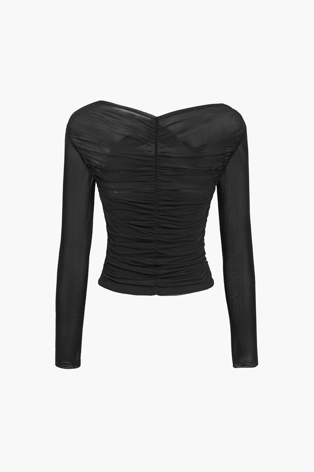 Sheer Mesh Long Sleeve Ruched Top for Women - Elegant Casual Wear Blouse