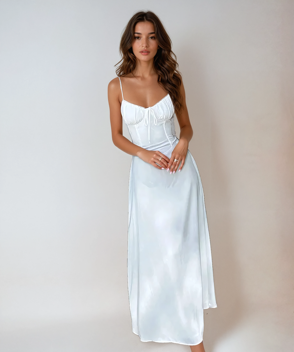 Sleeveless Ruched Bodice Maxi Dress for Wedding Guests - Elegant Evening Wear in Lightweight Fabric
