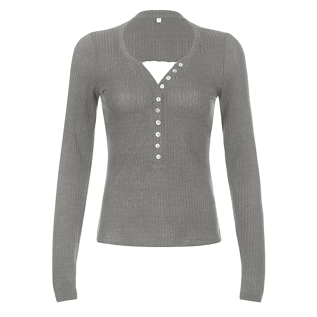 Slim Fit Long Sleeve Knit Top for Women - Soft Stretch Fabric Casual Wear - Perfect for Layering or Everyday Use