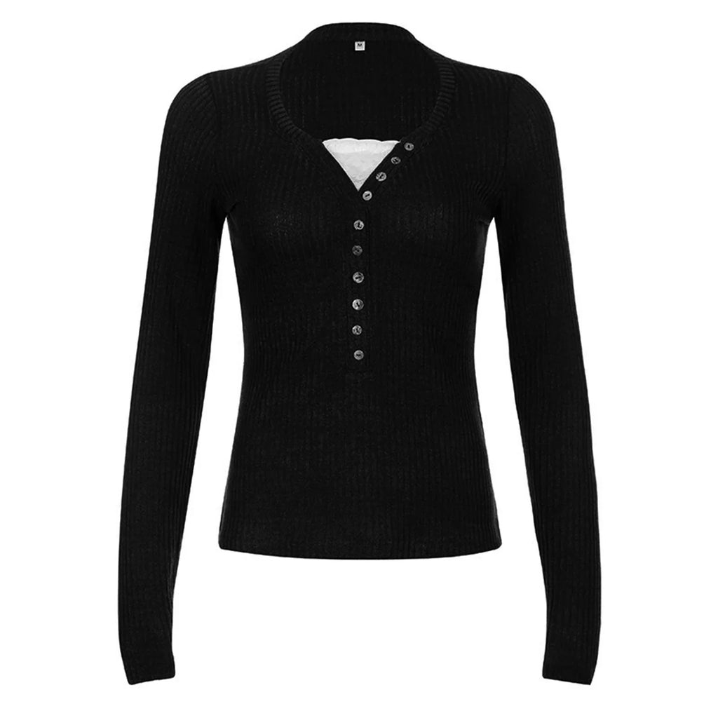 Slim Fit Long Sleeve Knit Top for Women - Soft Stretch Fabric Casual Wear - Perfect for Layering or Everyday Use