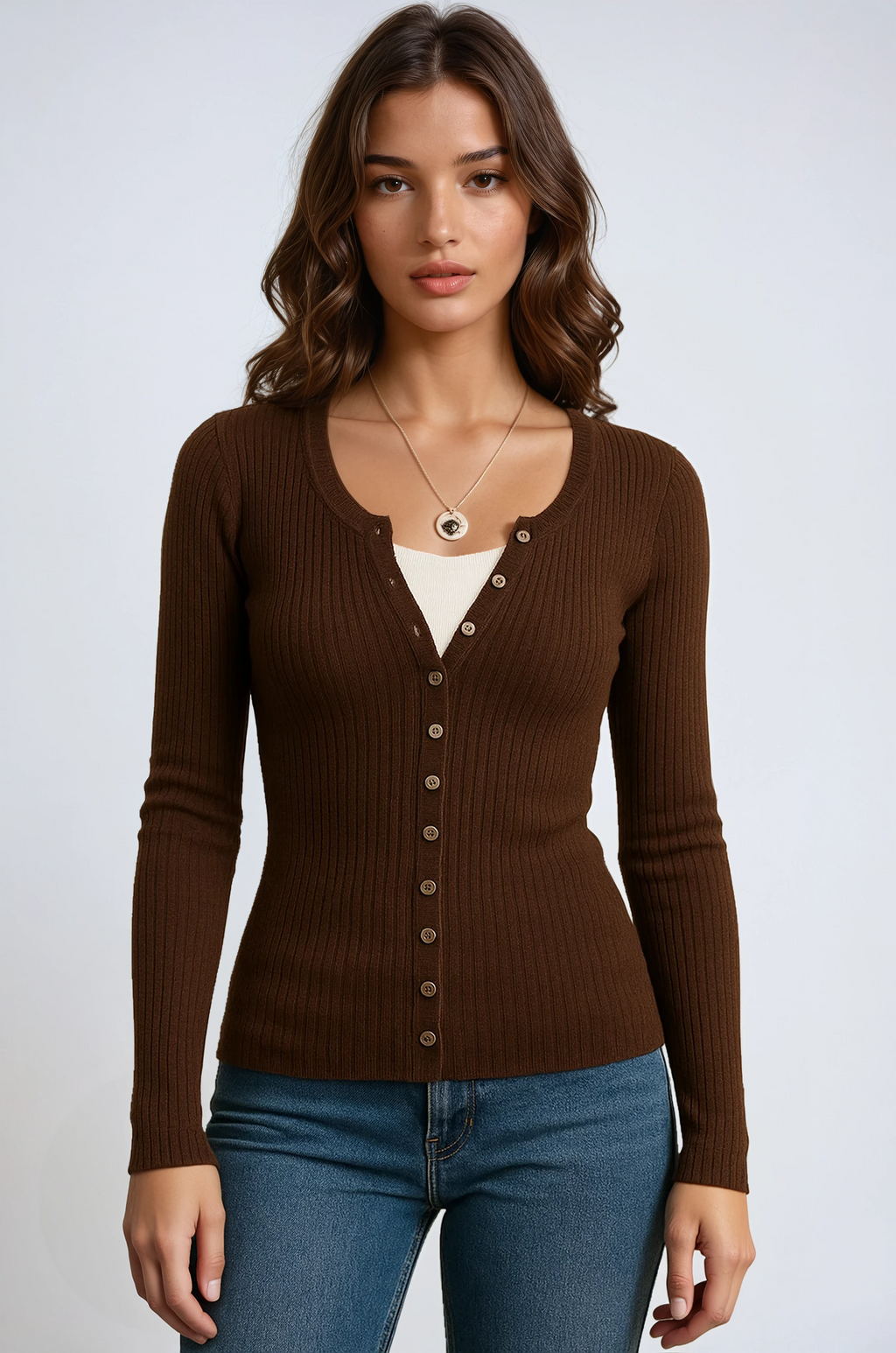 Slim Fit Long Sleeve Knit Top for Women - Soft Stretch Fabric Casual Wear - Perfect for Layering or Everyday Use