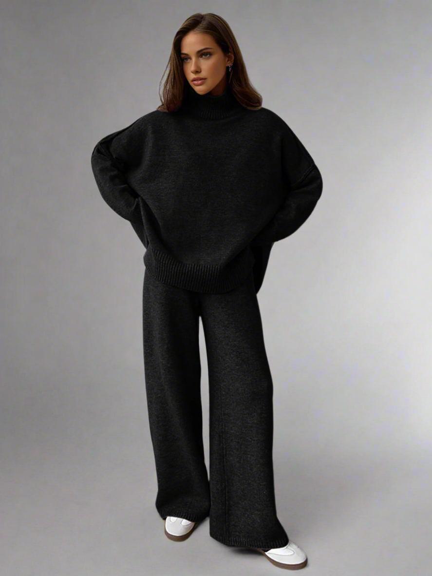 Soft Knit Turtleneck Lounge Set for Women - Cozy Casual Wear for Relaxation and Home Use - Available in Multiple Sizes
