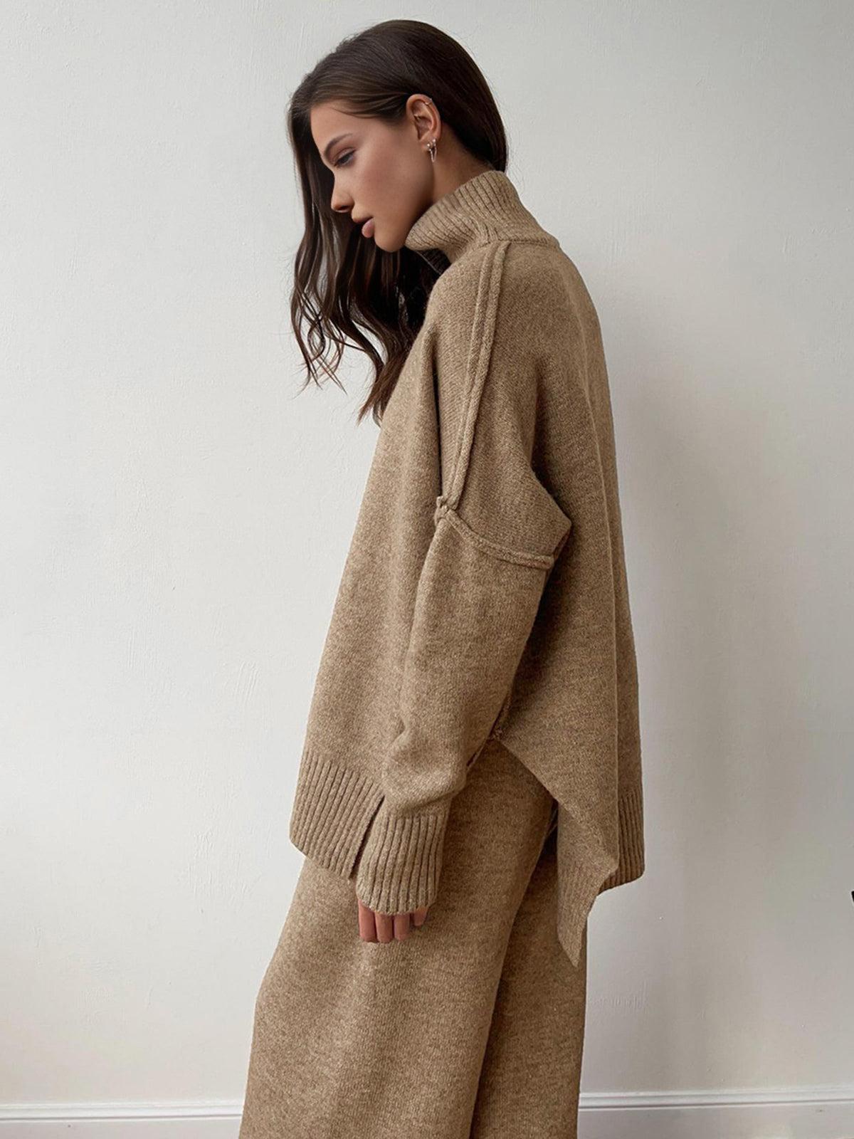 Soft Knit Turtleneck Lounge Set for Women - Cozy Casual Wear for Relaxation and Home Use - Available in Multiple Sizes