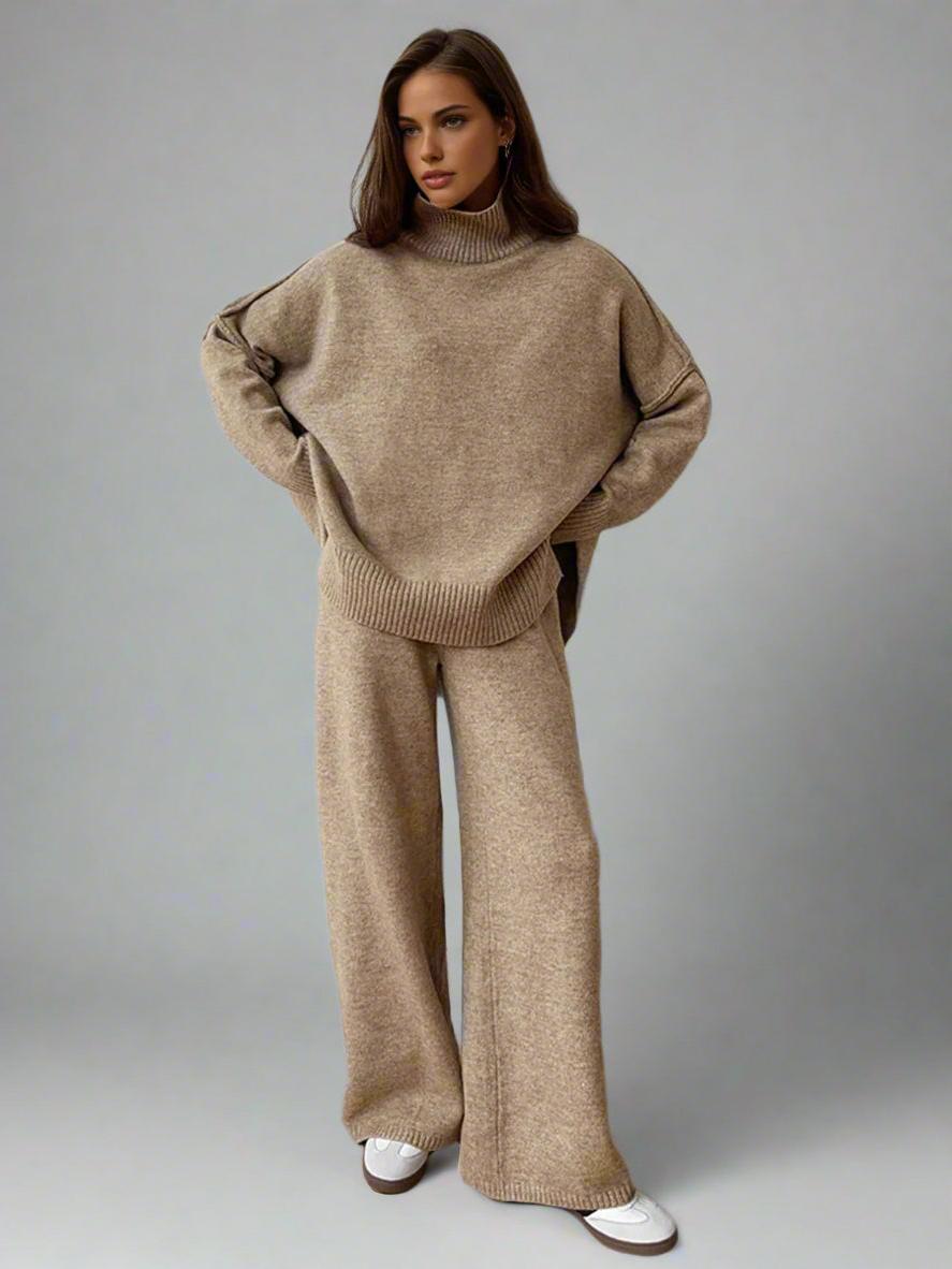 Soft Knit Turtleneck Lounge Set for Women - Cozy Casual Wear for Relaxation and Home Use - Available in Multiple Sizes