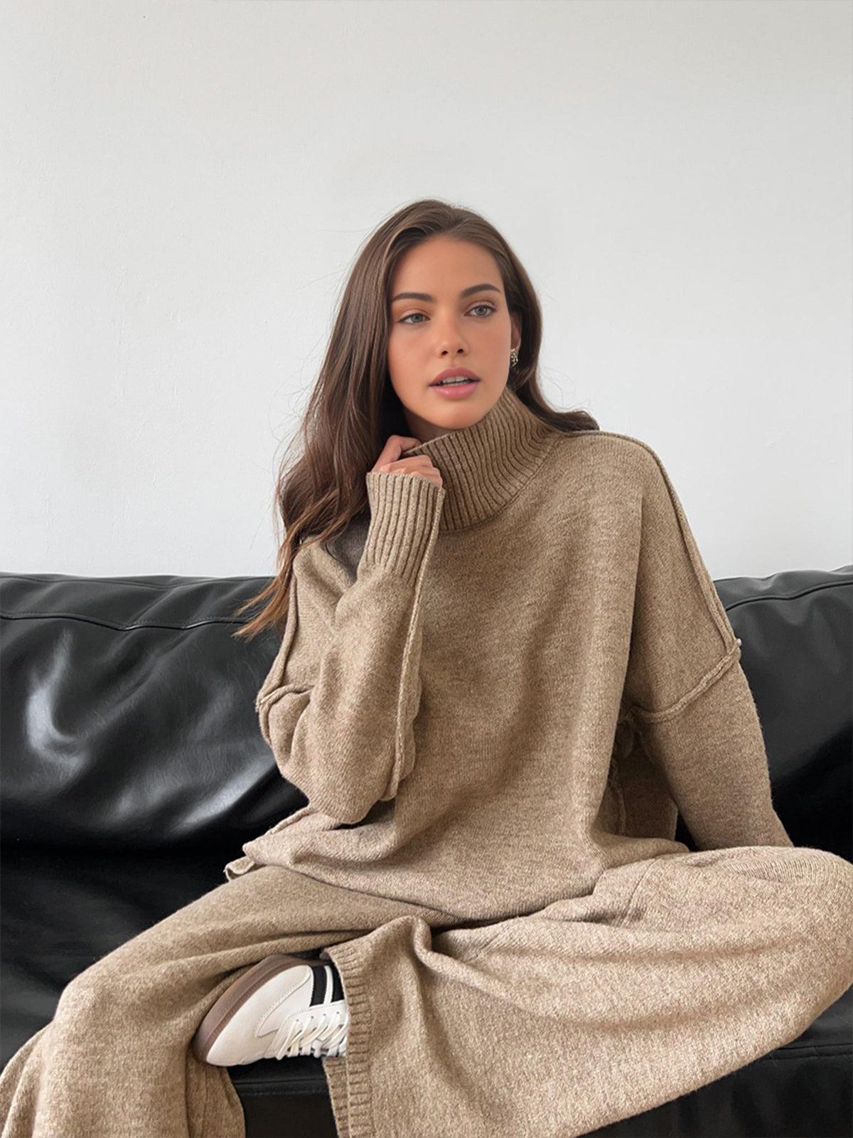Soft Knit Turtleneck Lounge Set for Women - Cozy Casual Wear for Relaxation and Home Use - Available in Multiple Sizes