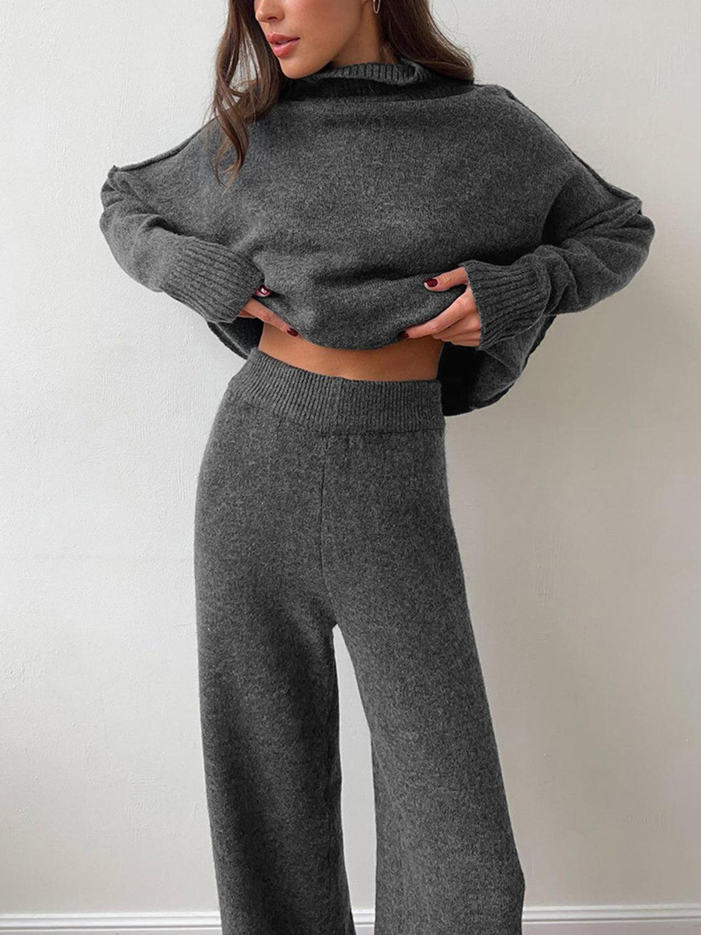 Soft Knit Turtleneck Lounge Set for Women - Cozy Casual Wear for Relaxation and Home Use - Available in Multiple Sizes