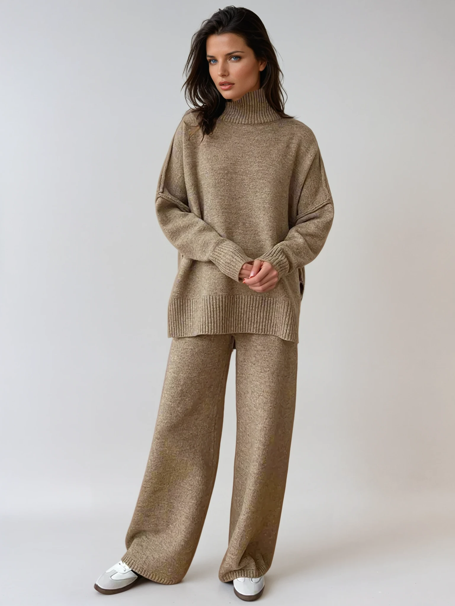 Soft Knit Turtleneck Lounge Set for Women - Cozy Casual Wear for Relaxation and Home Use - Available in Multiple Sizes