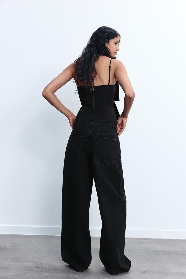 Sparkling Bow Detail Crop Top - Lightweight Fabric - Casual Wear - Perfect for Parties and Night Out