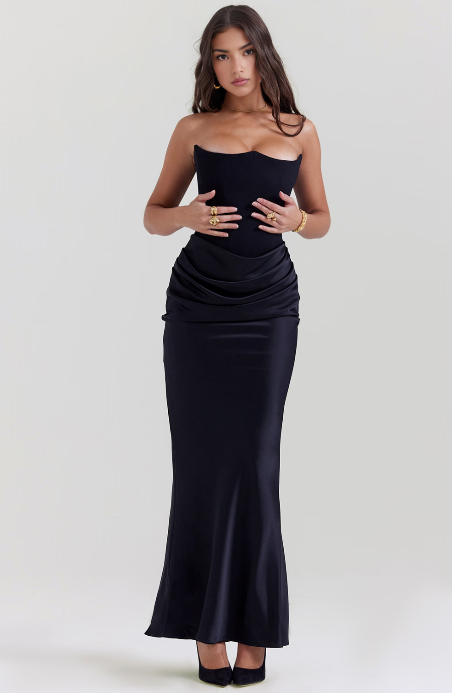 Strapless Corset Maxi Dress in Soft Fabric - Elegant Evening Wear for Special Occasions and Formal Events