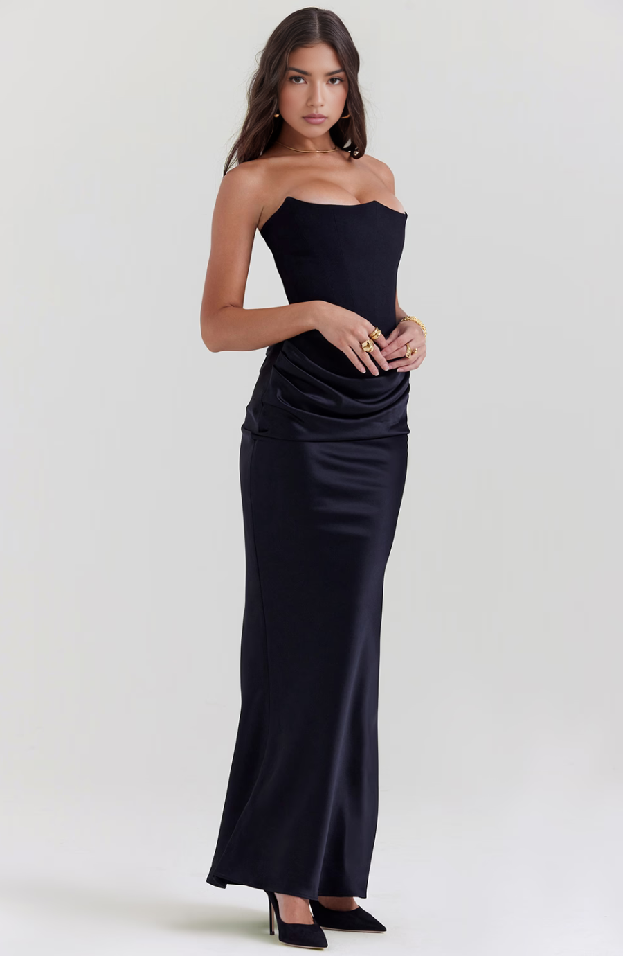Strapless Corset Maxi Dress in Soft Fabric - Elegant Evening Wear for Special Occasions and Formal Events