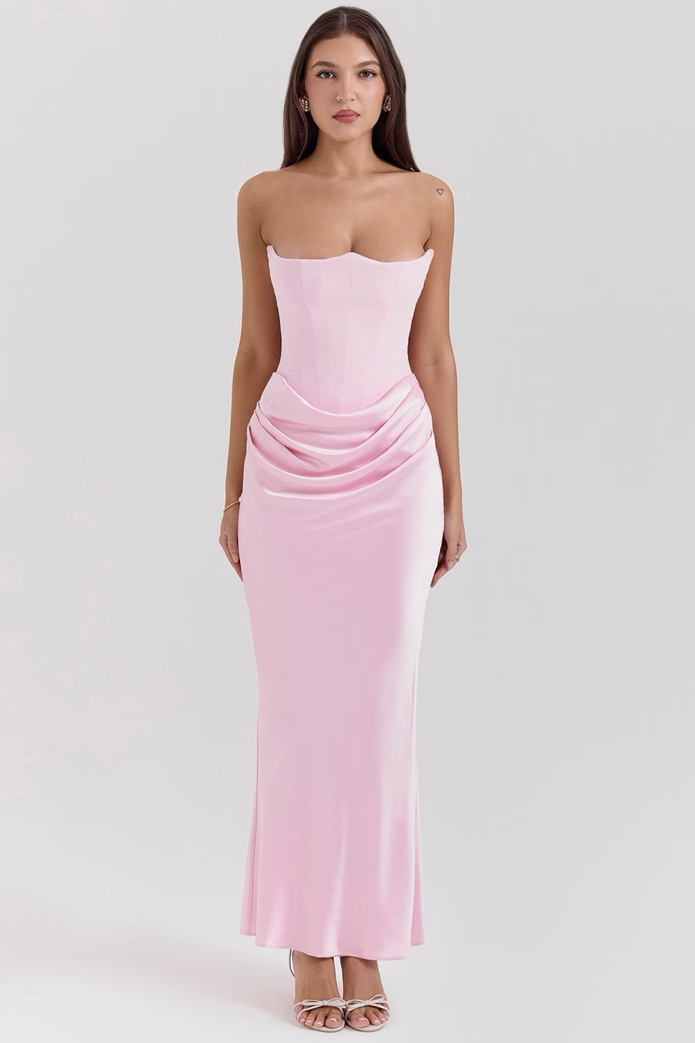 Strapless Corset Maxi Dress in Soft Fabric - Elegant Evening Wear for Special Occasions and Formal Events