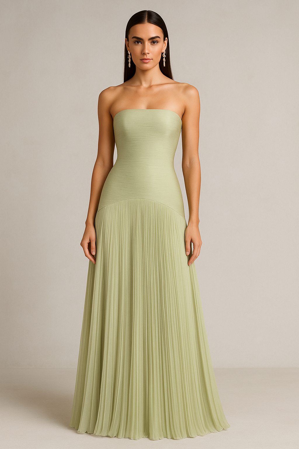Strapless Pleated Maxi Dress for Wedding Guests - Elegant Evening Gown in Lightweight Fabric