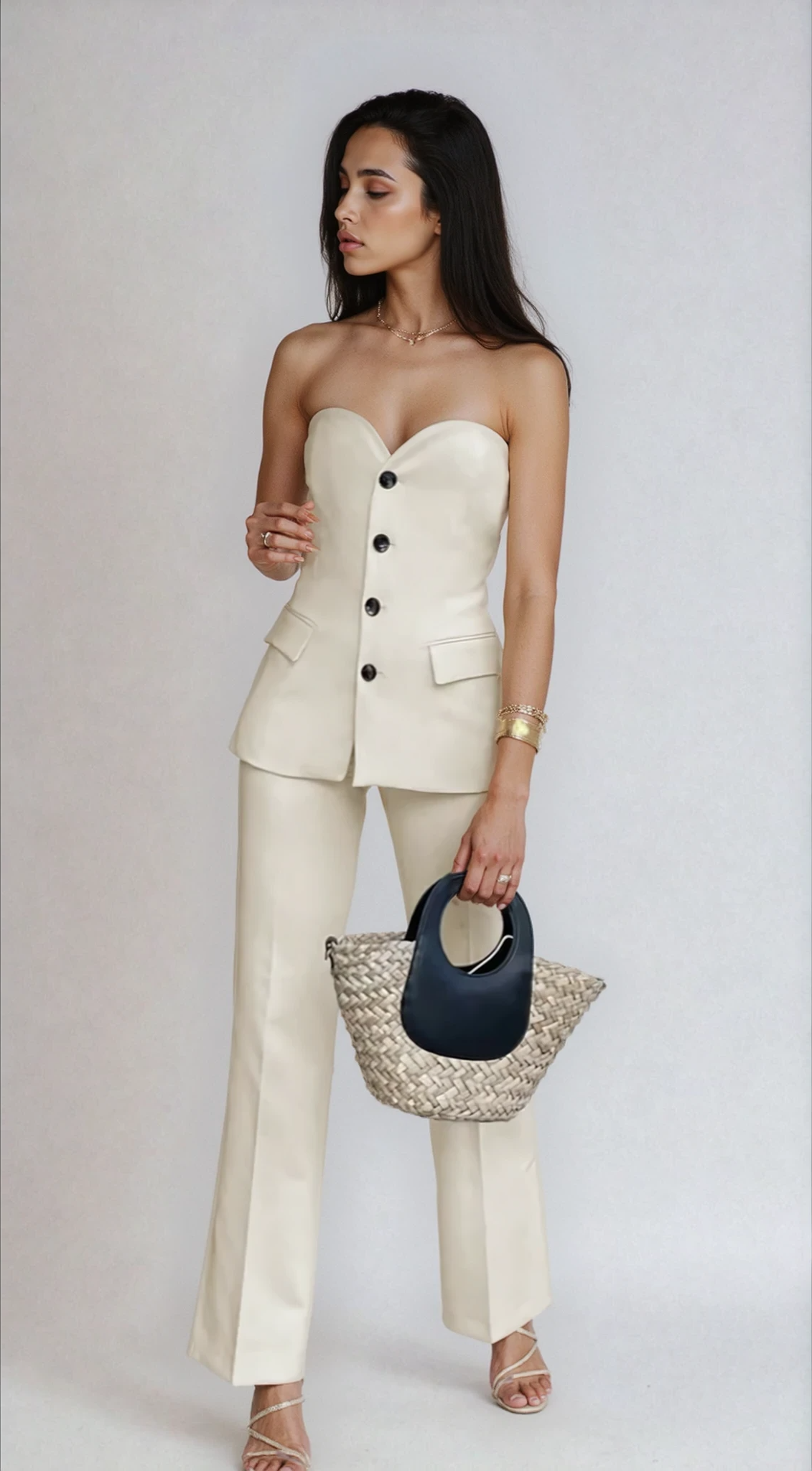 Strapless Tube Top and Wide Leg Pants Set - Elegant Summer Outfit for Women