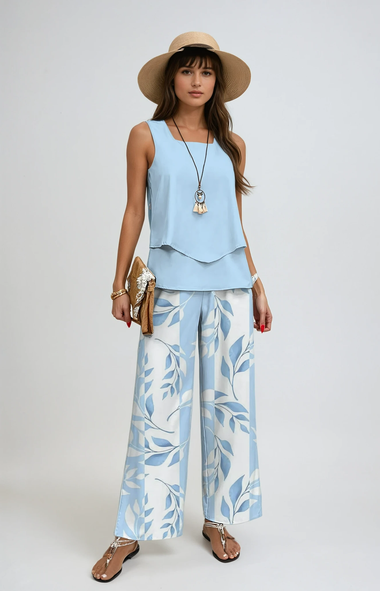 Two-Piece Summer Outfit Set for Women - Lightweight Fabric, Casual Style, Perfect for Beach or Outdoor Activities