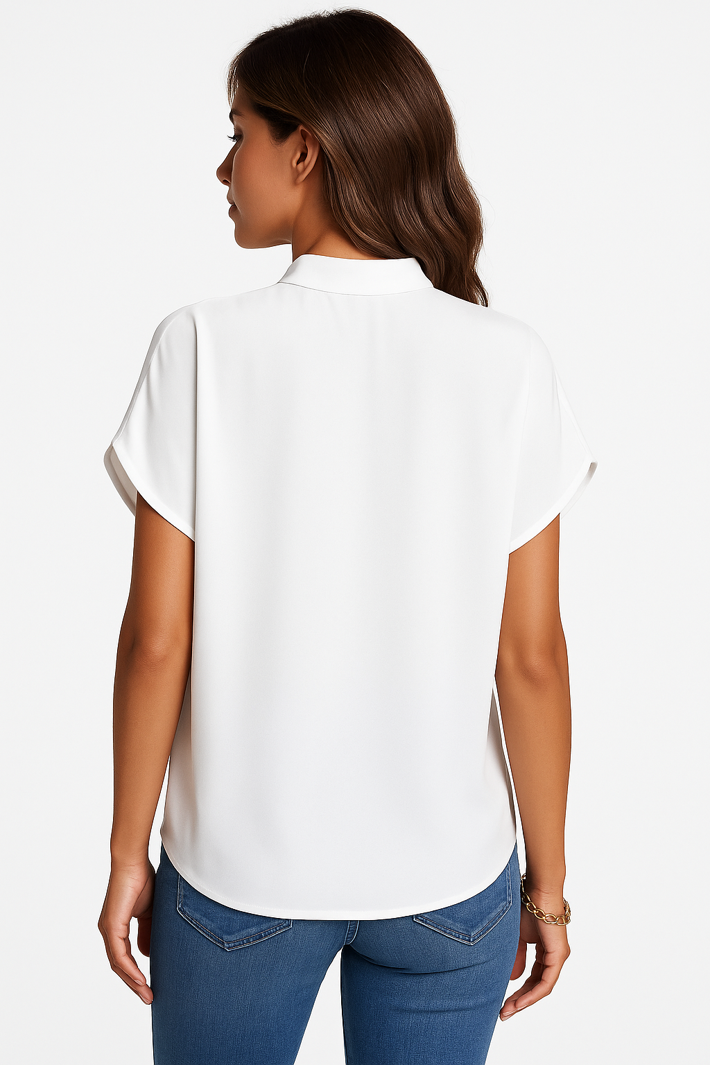 V-Neck Mandarin Collar Blouse in Lightweight Fabric for Casual or Office Wear