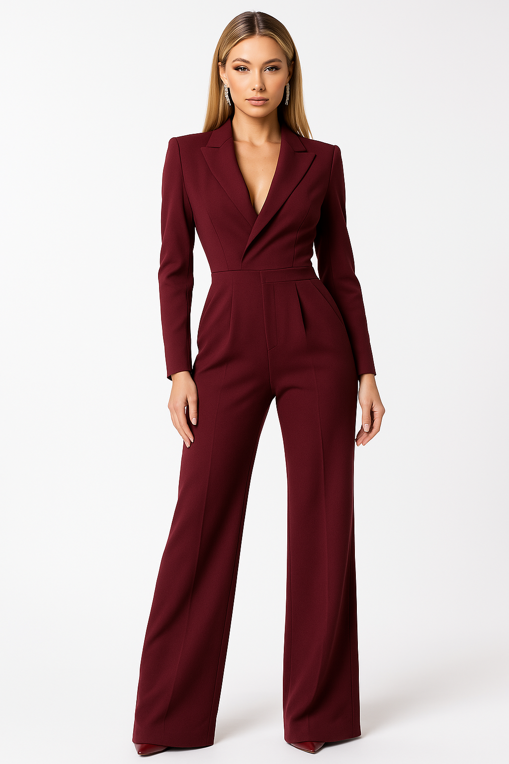 V-Neck Wide-Leg Jumpsuit in Soft Fabric for Casual or Dressy Occasions