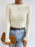 Waffle Knit Long Sleeve Top for Women - Cozy Casual Wear - Perfect for Layering or Everyday Outfits