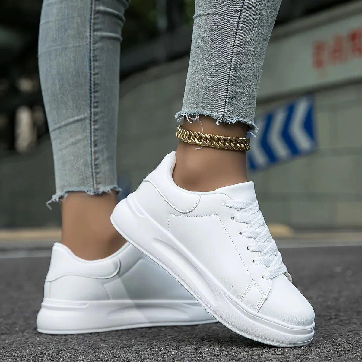 White Leather Sneakers for Women - Casual Style Footwear for Everyday Wear